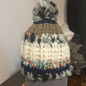 Prana Multicolor Knit Beanie with Pom-Pom